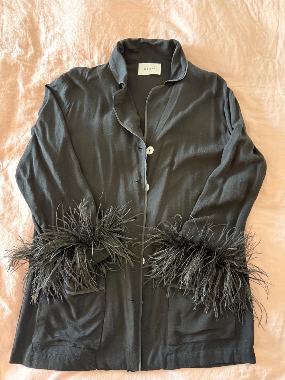 Sleeper Black Feather-Cuff Blazer